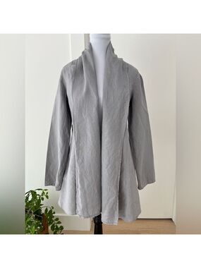 BLU'S 100% Linen Grey Open Front Long Sleeve Jacket Mid Length Coastal Neutral